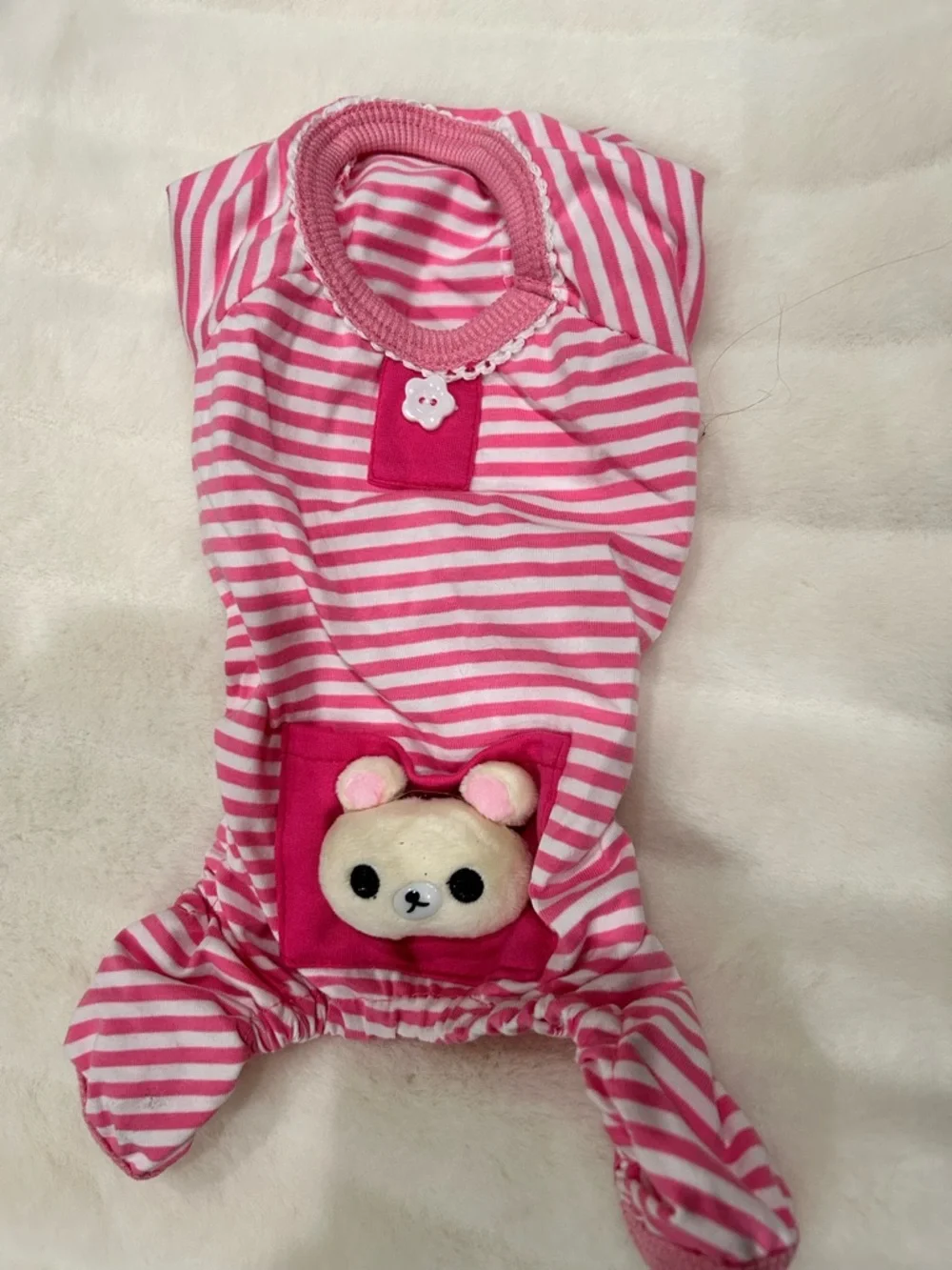 Cute Pink Striped Dogs Pajamas with Bear Pocket - Picture 1 of 4